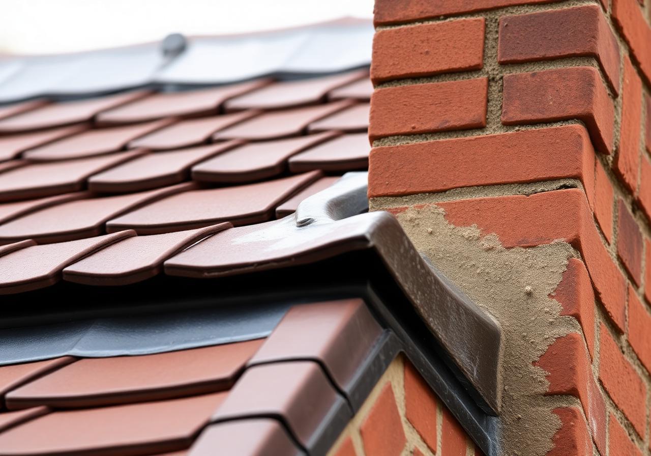 Hand-formed lead flashing on a London chimney